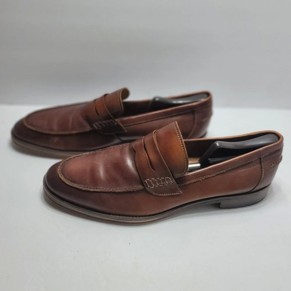Joseph Abboud Mens Penny Loafer Brown Leather Slip On Dress Shoes 41RZ41 Size 13
